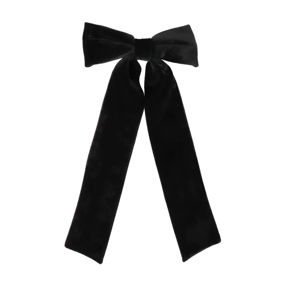 Black Velvet Long Tail Bow Barrette