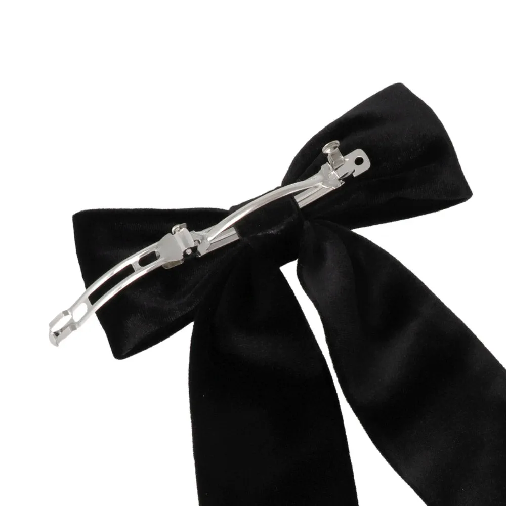 Black Velvet Long Tail Bow Barrette