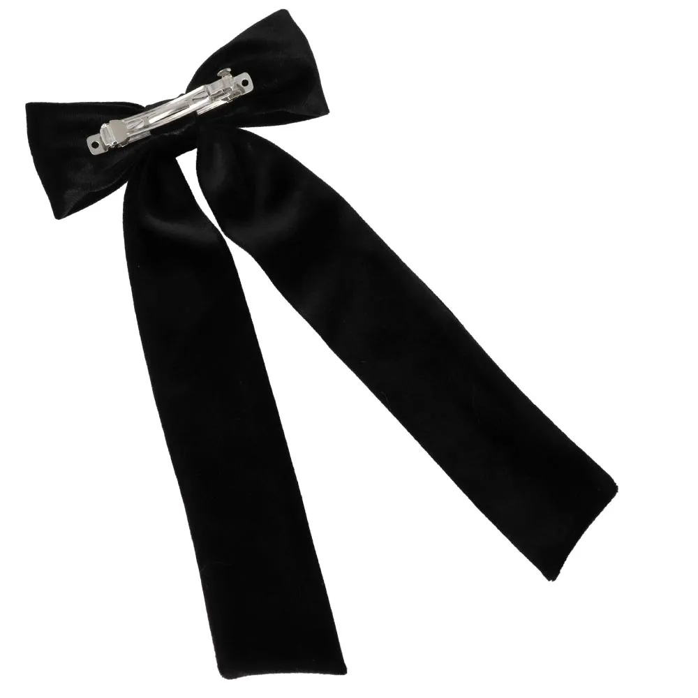 Black Velvet Long Tail Bow Barrette