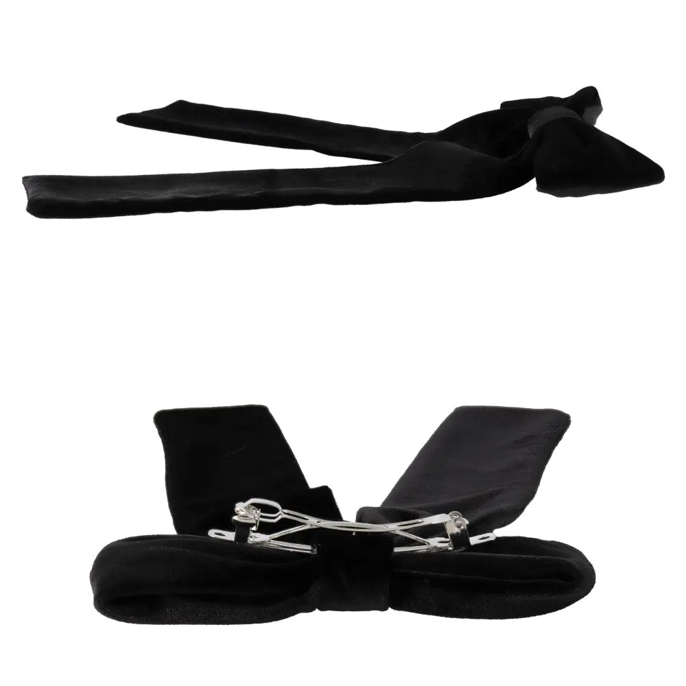 Black Velvet Long Tail Bow Barrette