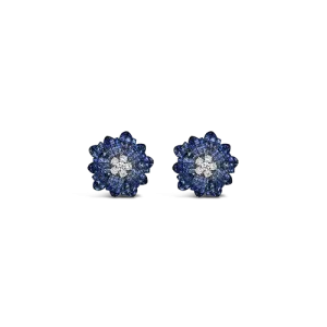 Blue Sapphire & Diamond Flower Earrings