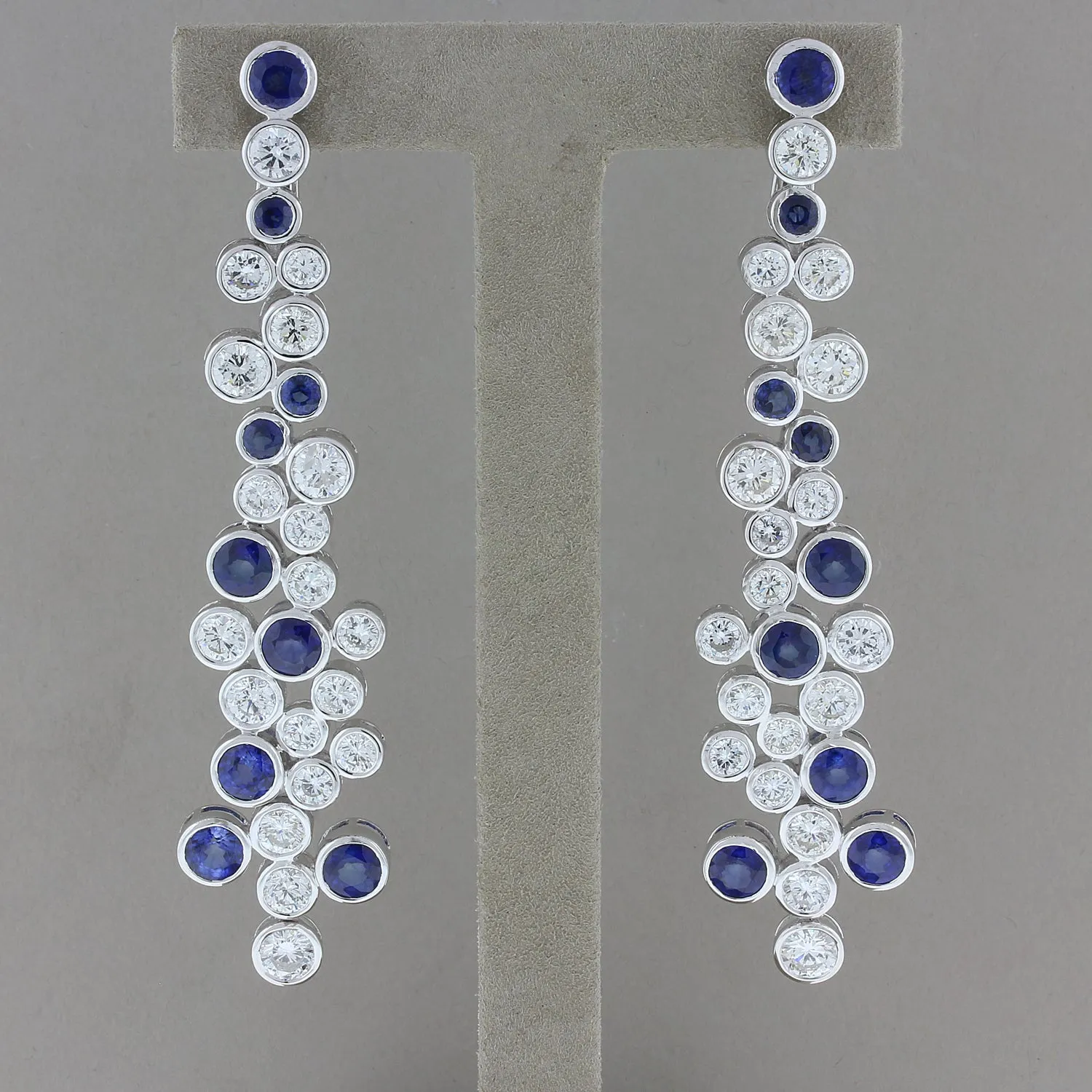 Blue Sapphire Diamond Gold Drop Earrings