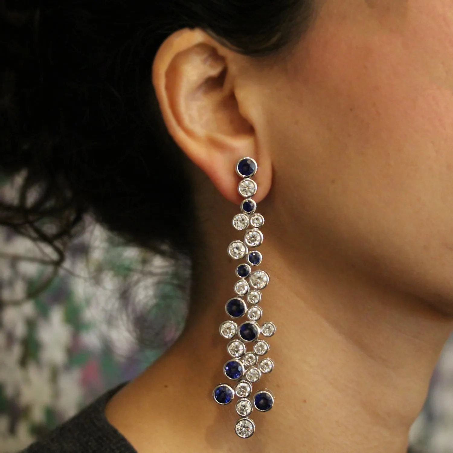 Blue Sapphire Diamond Gold Drop Earrings