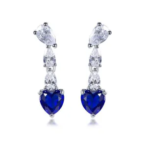 Blue Sapphire Heart Cut Drop Earrings