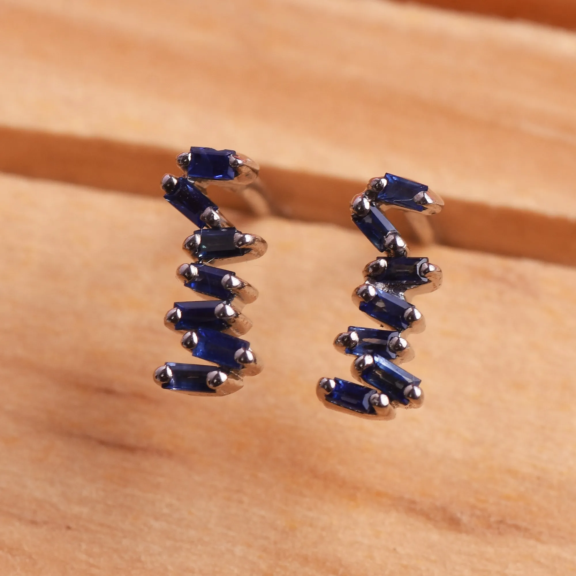 Blue Sapphire Zig Zag Studs