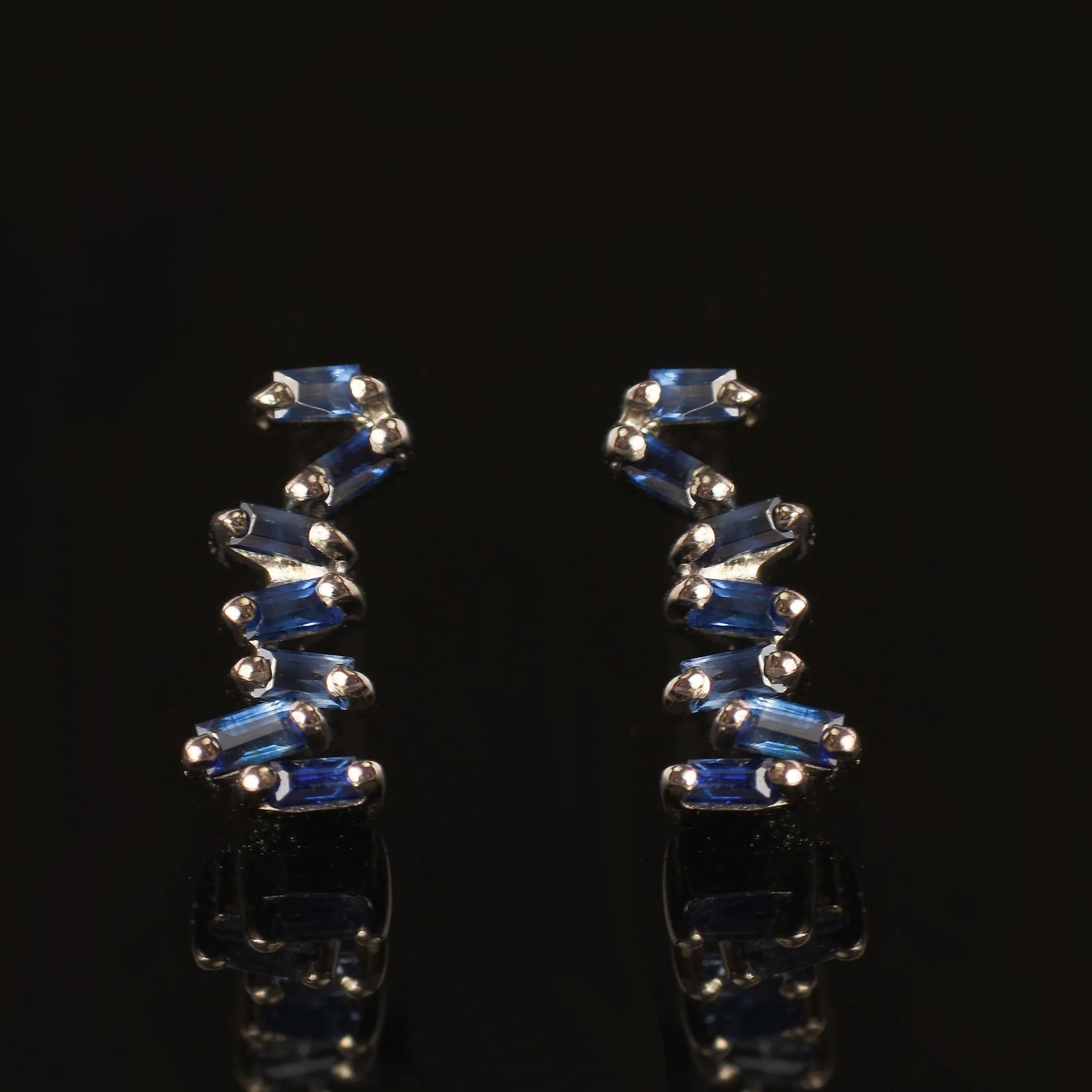 Blue Sapphire Zig Zag Studs