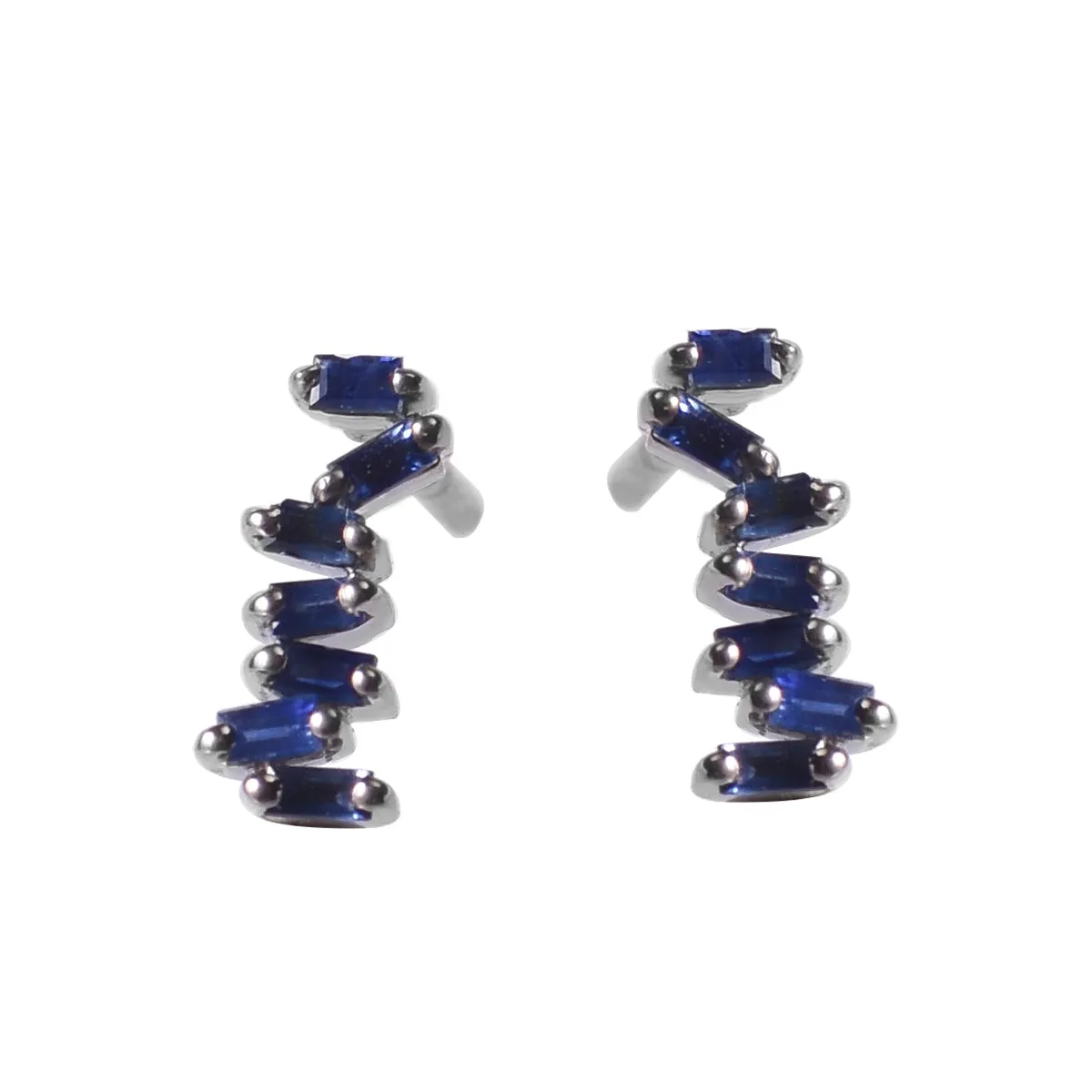 Blue Sapphire Zig Zag Studs