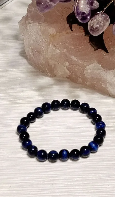 Blue Tigers Eye Crystal Bracelet 8mm Beads