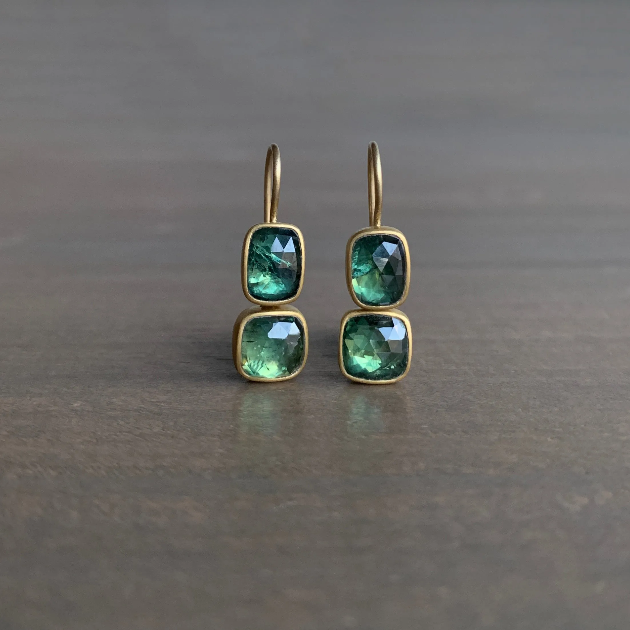 Bluegreen Sapphire Double Drop Earrings