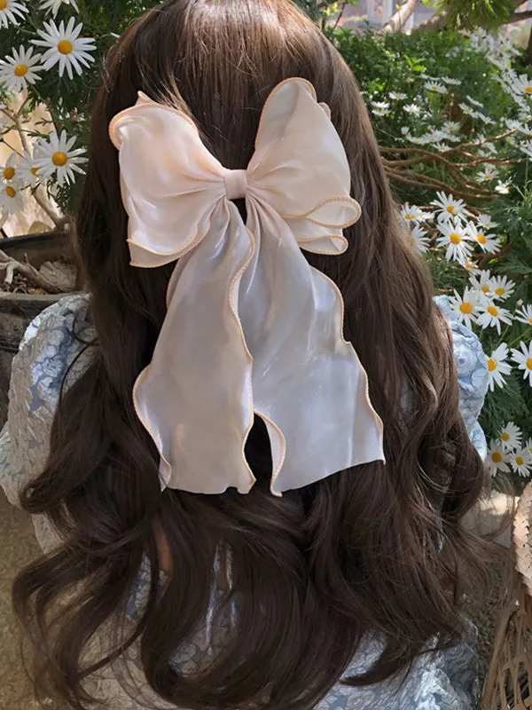 Bowknot Gauze Pleated See-Through Solid Color Hair Clips Hair Accessories French Barrette