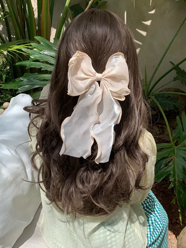 Bowknot Gauze Pleated See-Through Solid Color Hair Clips Hair Accessories French Barrette