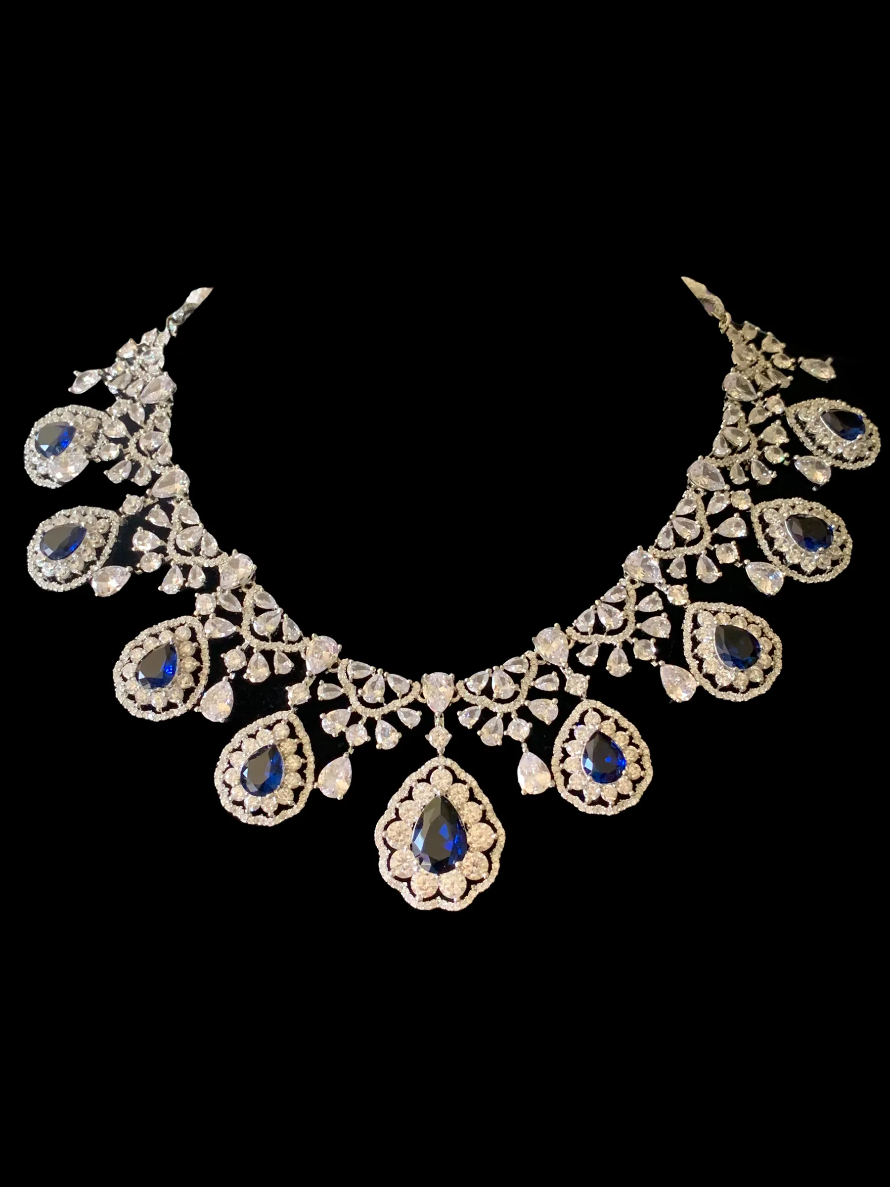 BR97 Cz necklace set  - sapphire ( READY TO SHIP )