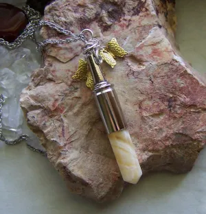 Butterscotch Agate Banded Gemstone Bullet Pendant Necklace