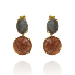 Byzantine Natural Mix  Sapphire Two Stones Earrings