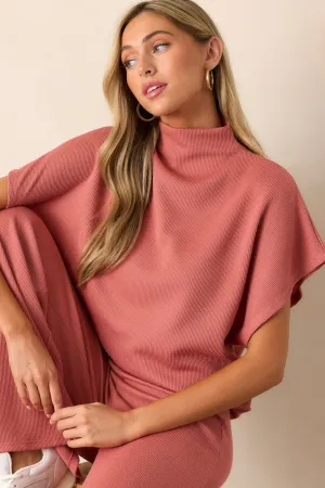 Carolina Plains Pink Coral Knit Mock Neck Top