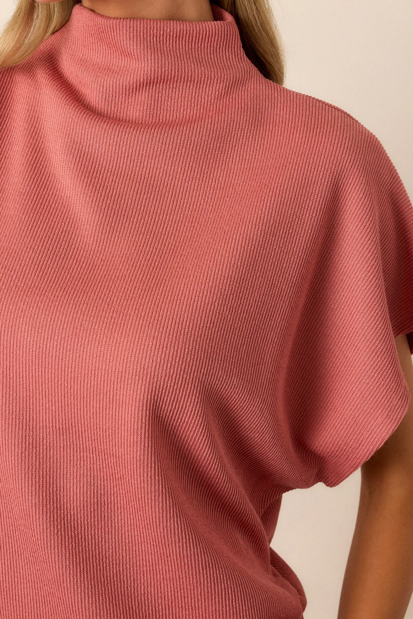 Carolina Plains Pink Coral Knit Mock Neck Top