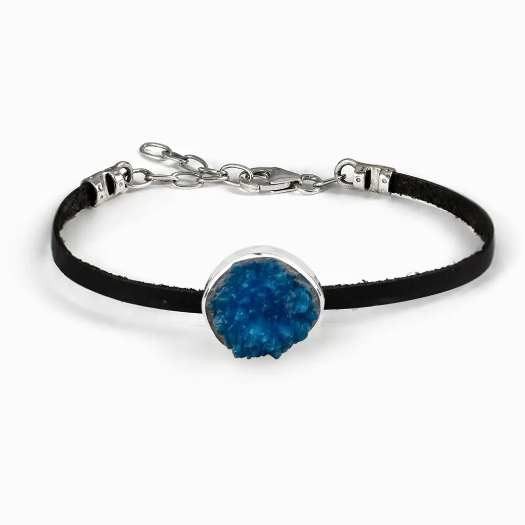 Cavansite Leather Bracelet