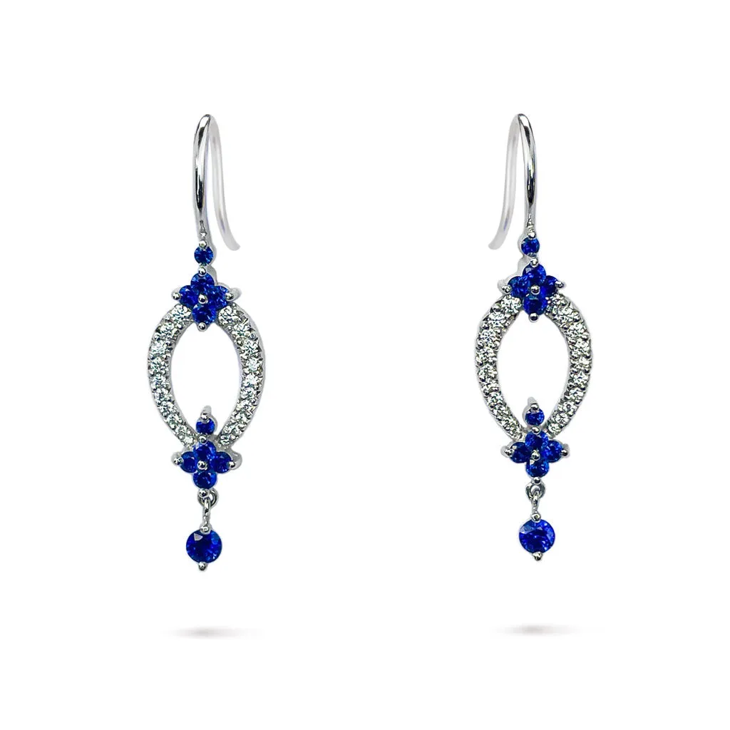 Classic Blue Sapphire and Diamond  Drop Earrings