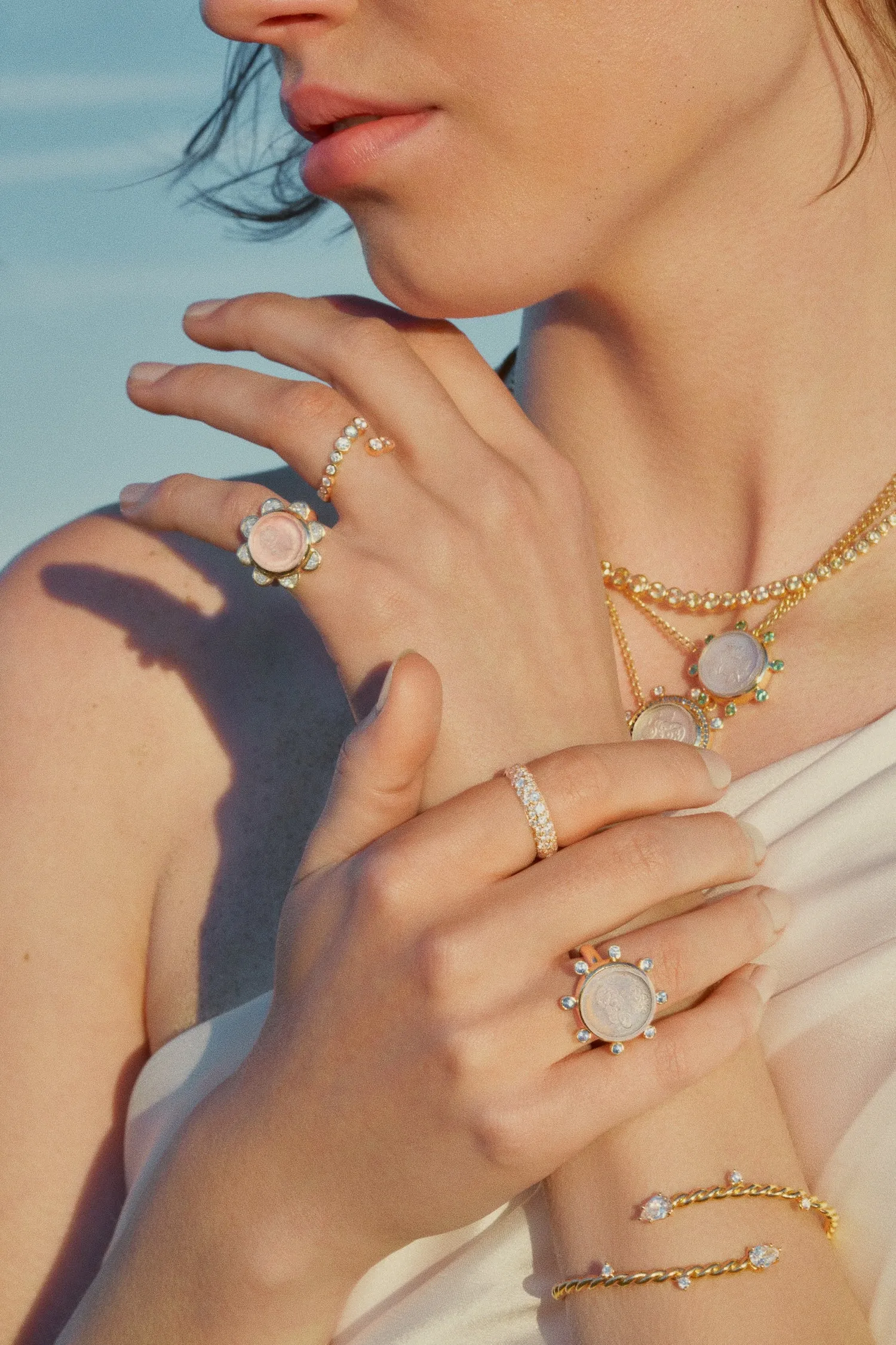 Cloud Caspian Necklace - Mother of Pearl, Sapphire and Diamond