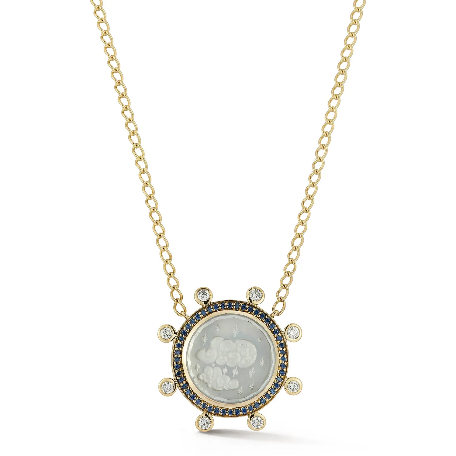 Cloud Caspian Necklace - Mother of Pearl, Sapphire and Diamond