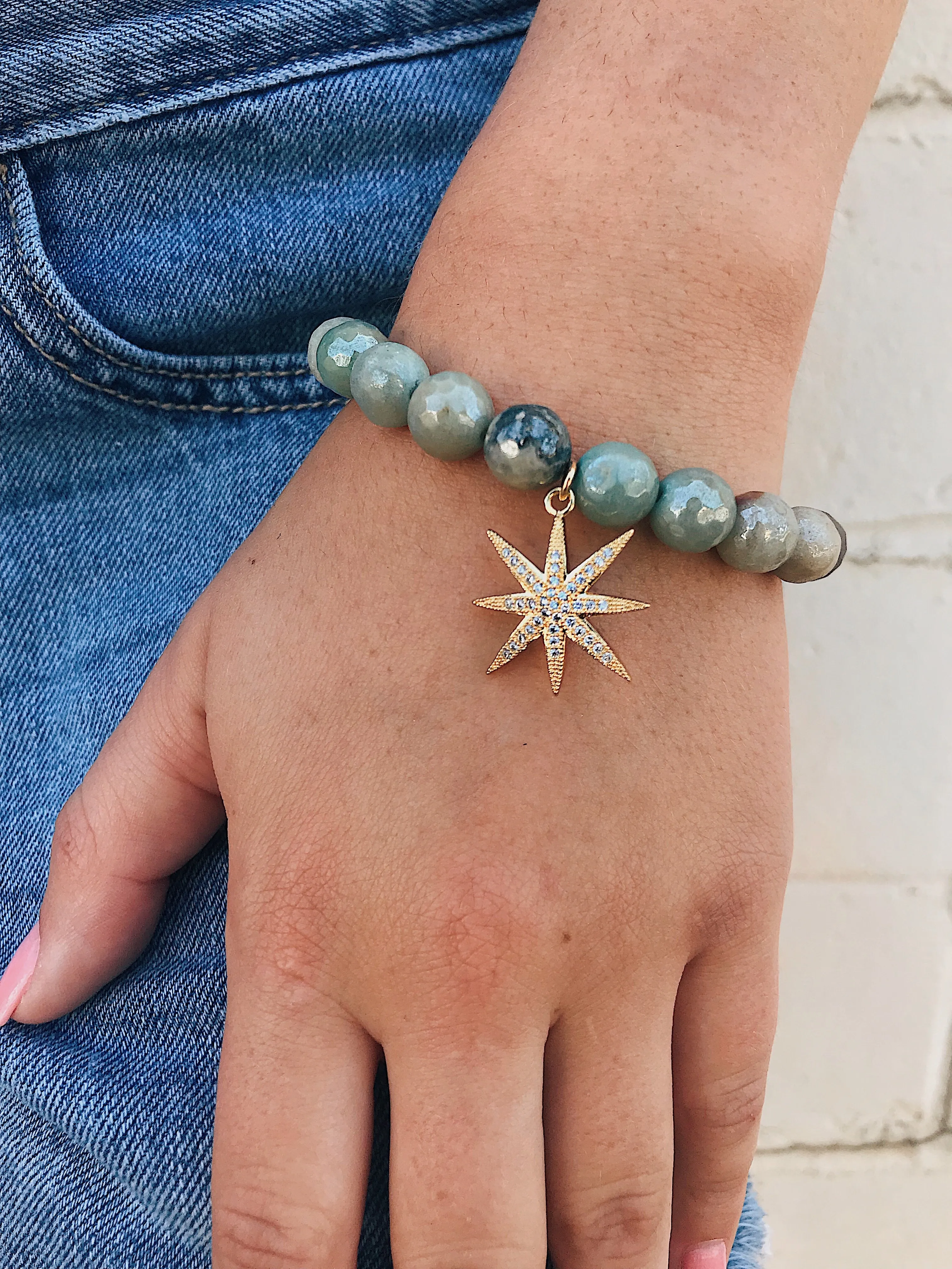 Coated Agate Bracelet // CZ Star Charm