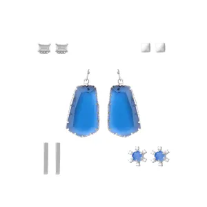 Cobalt Blue Square Drop Earring Set