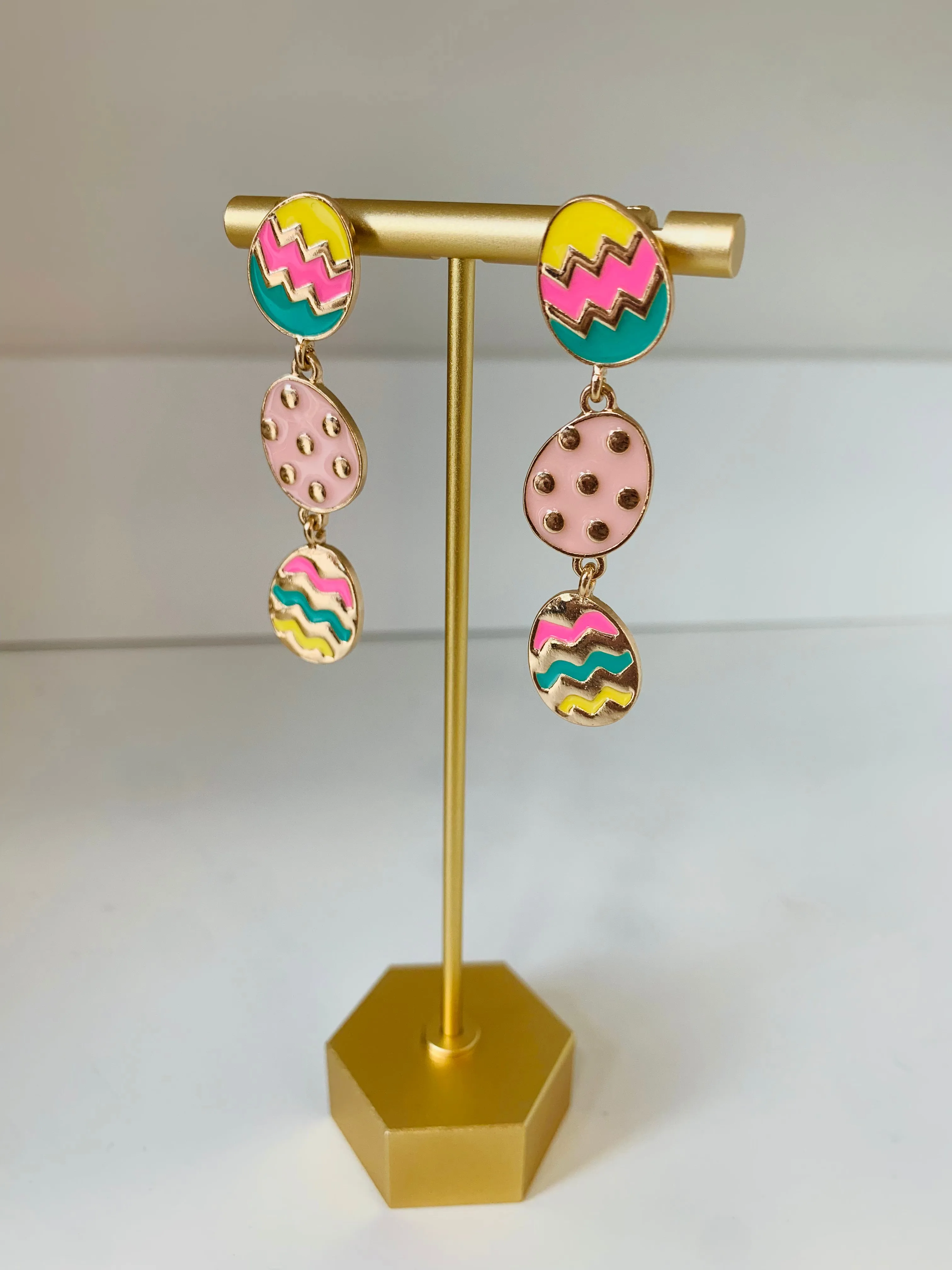 Colorful Pattern Egg Dangle Earrings