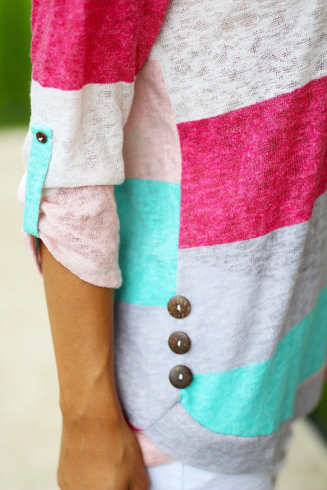 Coral and Mint 3/4 Sleeve Top with Buttons