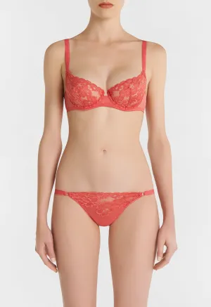 Coral Balconette Bra in Leavers Lace and Stretch Tulle