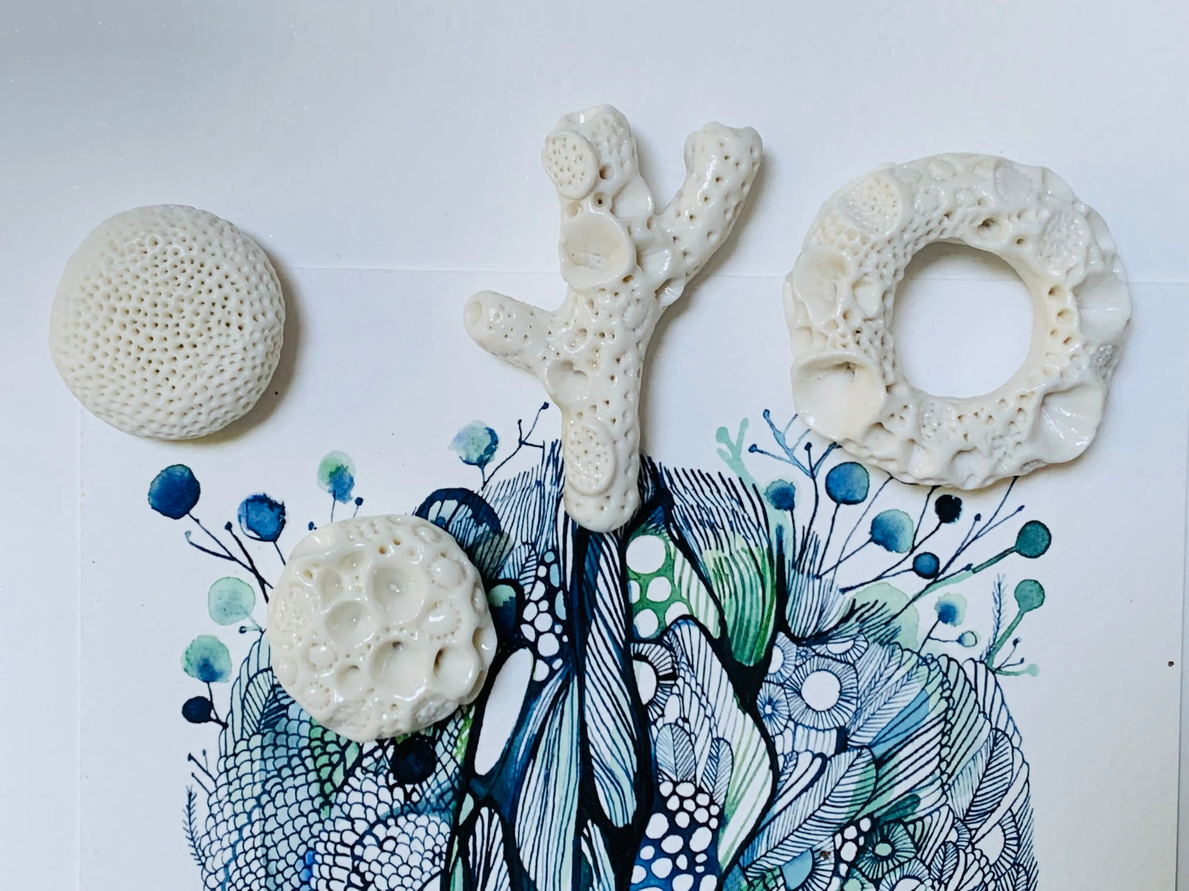 ‘Coral’ hand crafted fridge magnet set