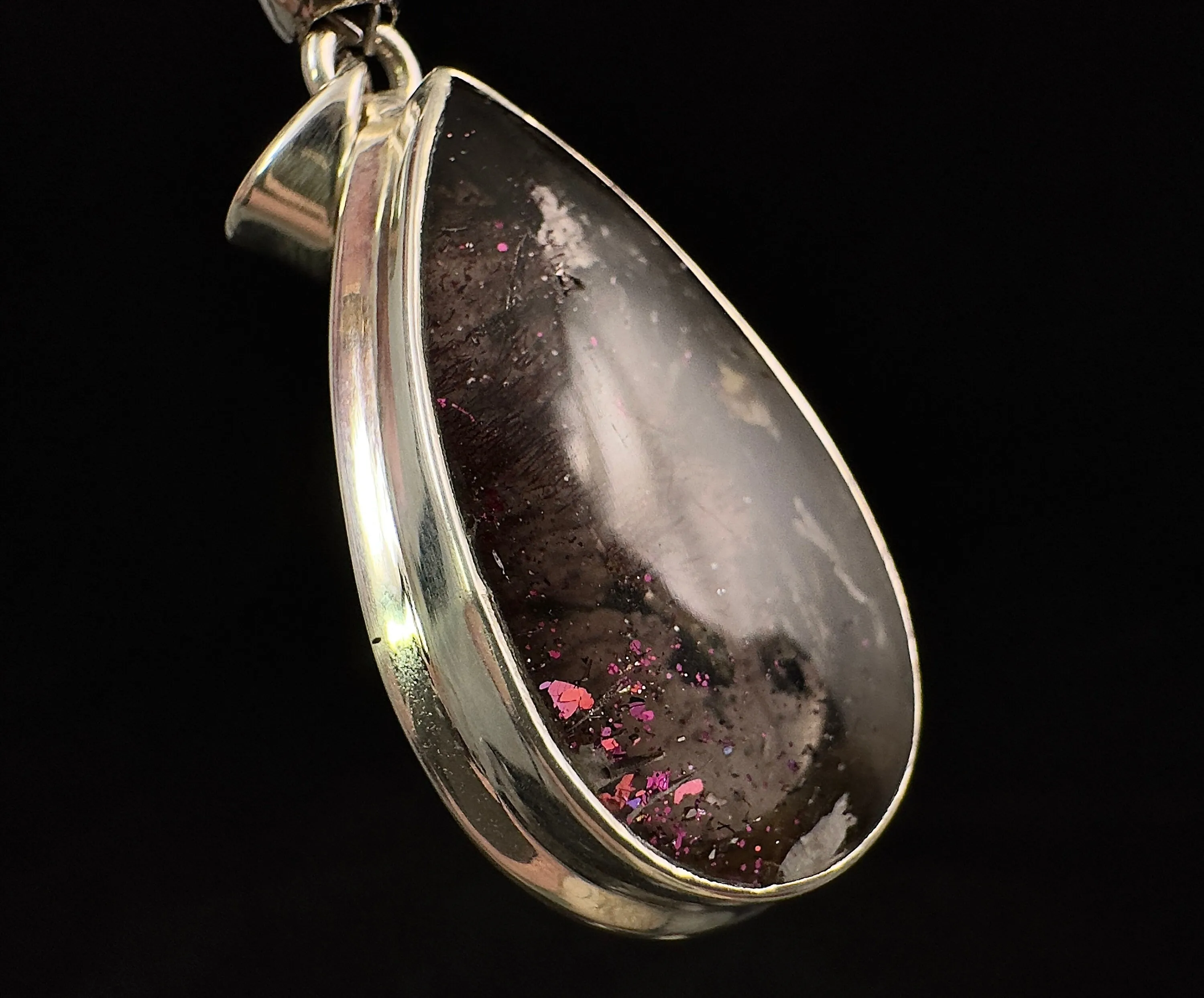 COVELLITE Crystal Pendant - Rare Pink FIRE QUARTZ Crystal with a Polished Finish Set in an Open Back Sterling Silver Bezel, 53885