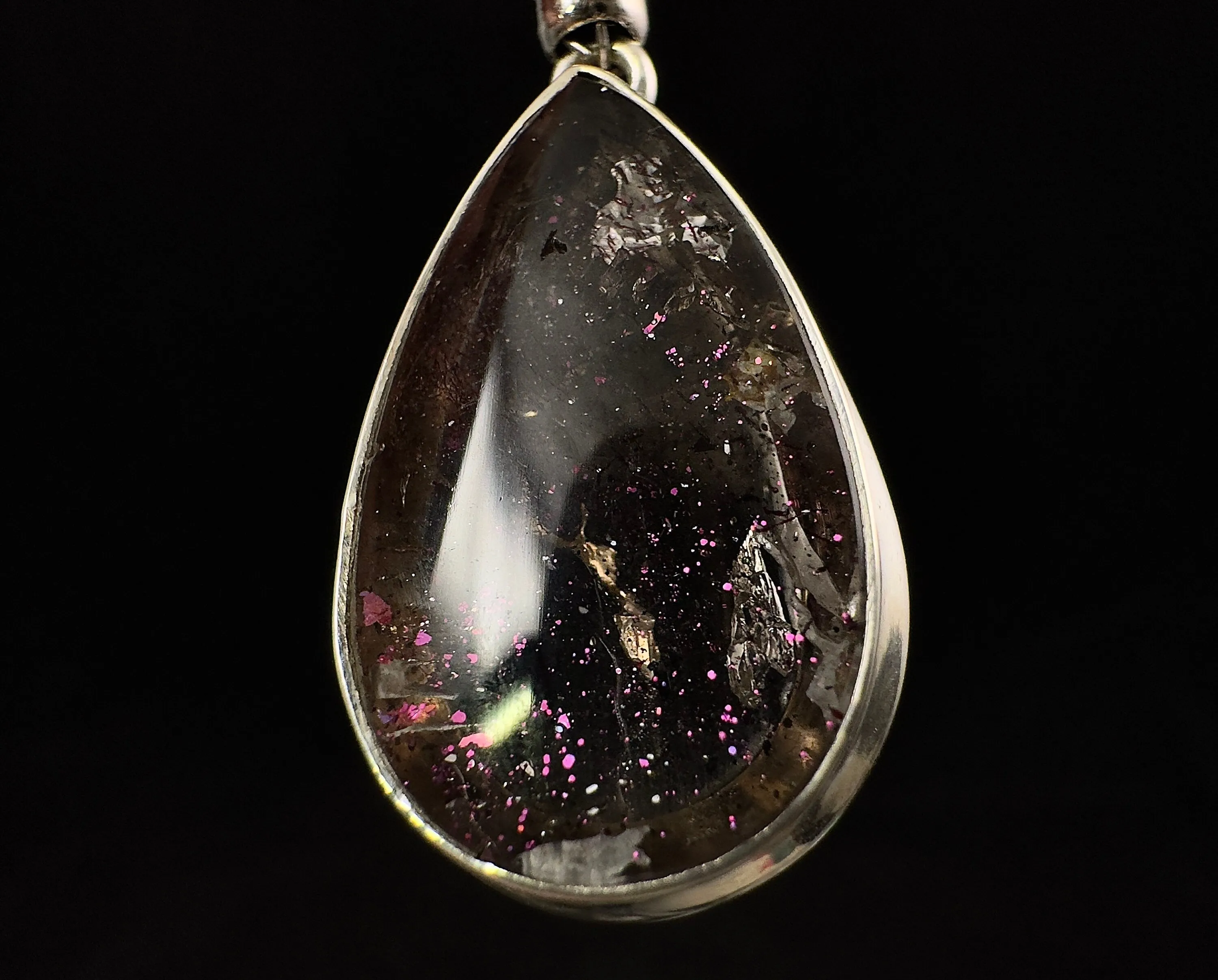 COVELLITE Crystal Pendant - Rare Pink FIRE QUARTZ Crystal with a Polished Finish Set in an Open Back Sterling Silver Bezel, 53885