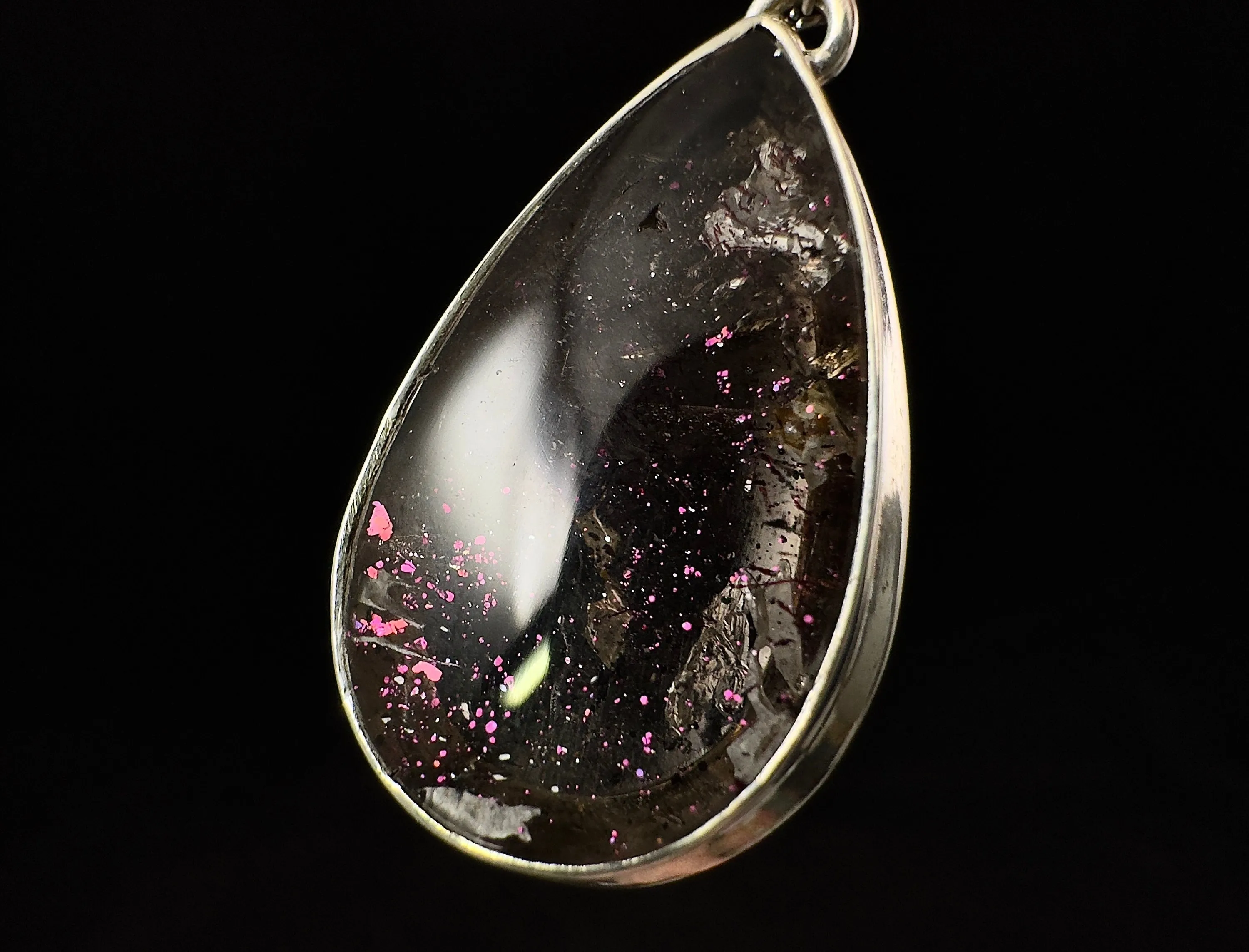 COVELLITE Crystal Pendant - Rare Pink FIRE QUARTZ Crystal with a Polished Finish Set in an Open Back Sterling Silver Bezel, 53885