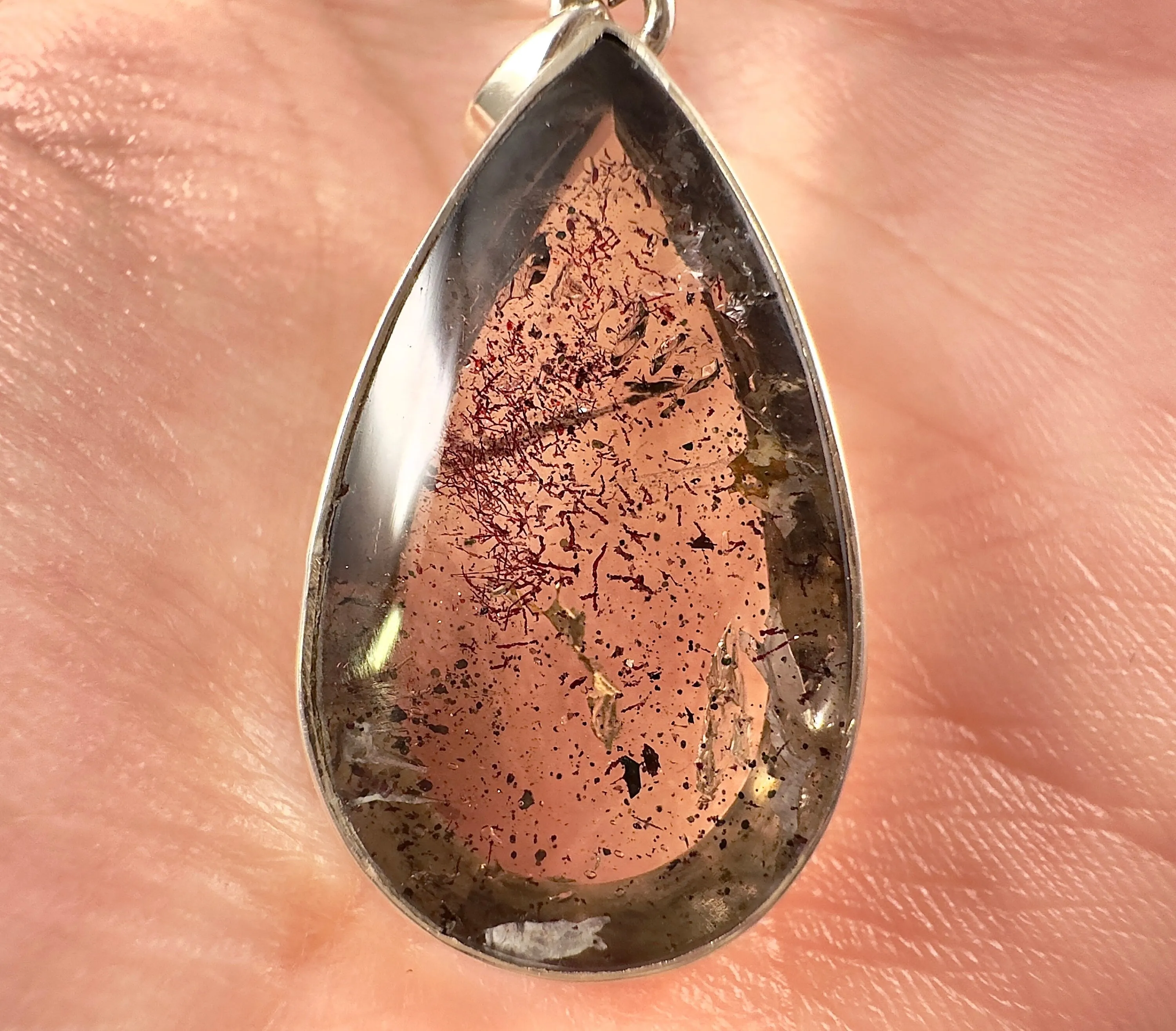 COVELLITE Crystal Pendant - Rare Pink FIRE QUARTZ Crystal with a Polished Finish Set in an Open Back Sterling Silver Bezel, 53885