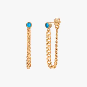 Curb Chain Sapphire Bezel Earrings