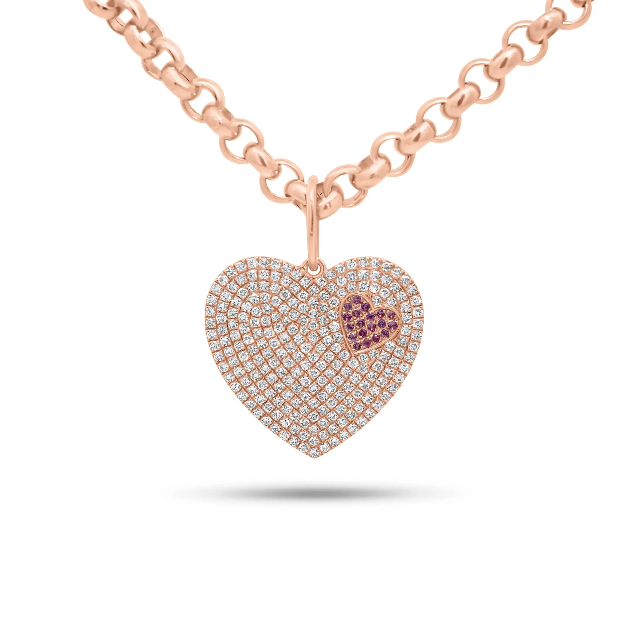 Diamond & Pink Sapphire Two-Hearts Pendant