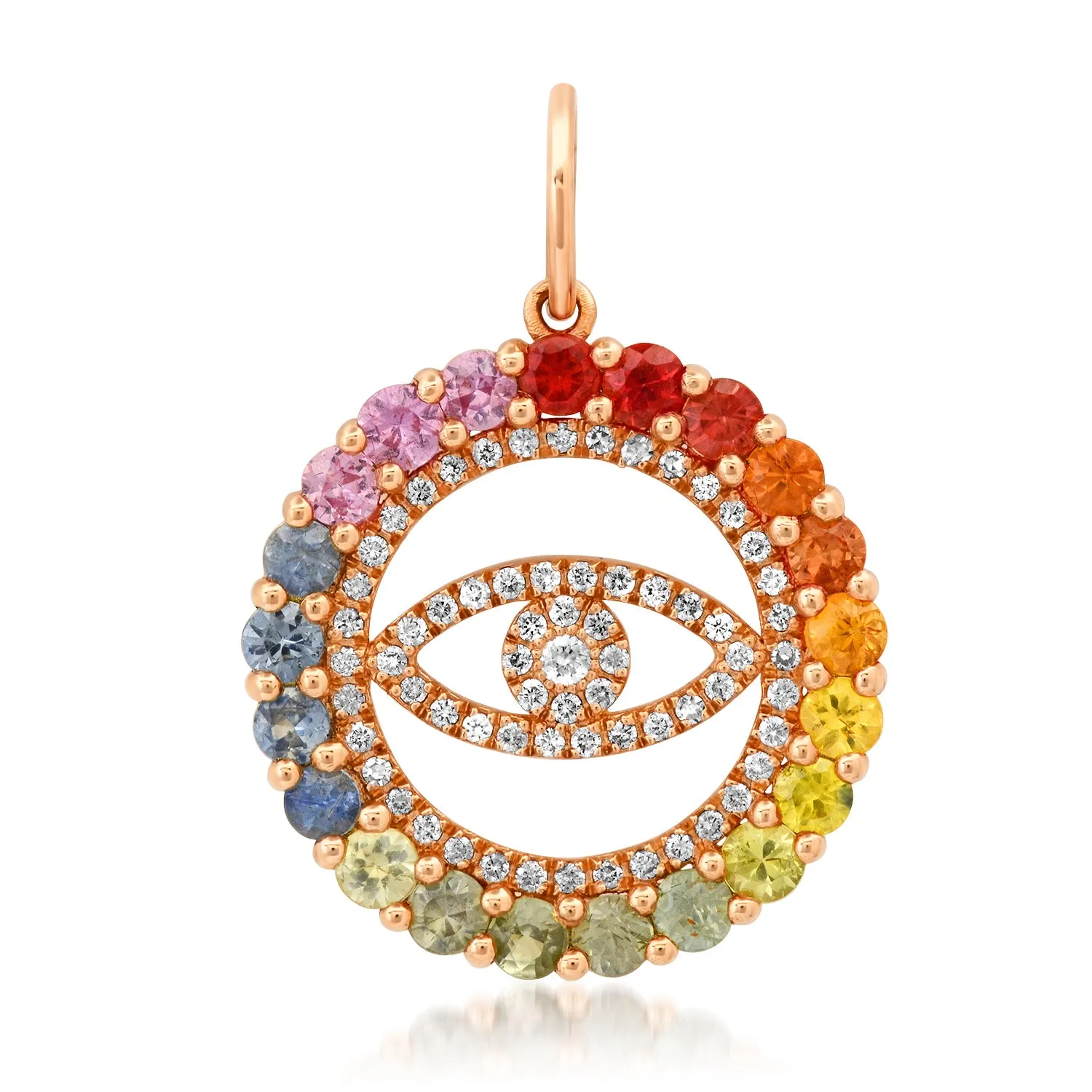 Diamond and Sapphire Rainbow Evil Eye Pendant Charm