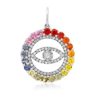 Diamond and Sapphire Rainbow Evil Eye Pendant Charm