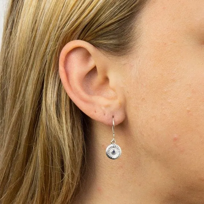 Diamond Cut Disc Drop Earrings with Sapphire Blue Crystal E6003L