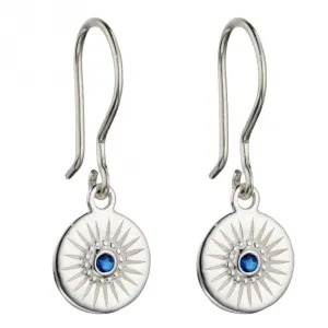 Diamond Cut Disc Drop Earrings with Sapphire Blue Crystal E6003L