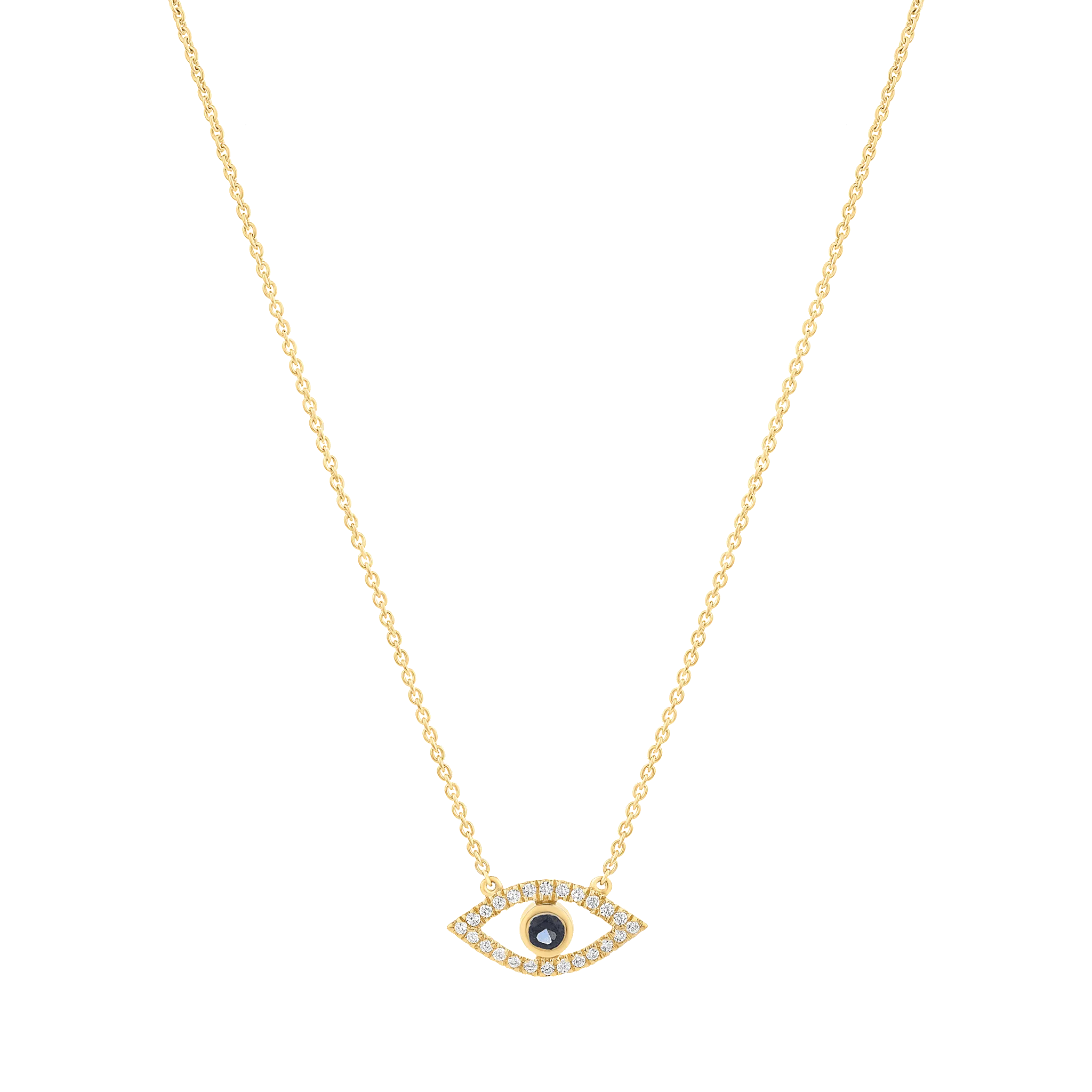 Diamond Evil Eye Necklace - 14K Yellow Gold