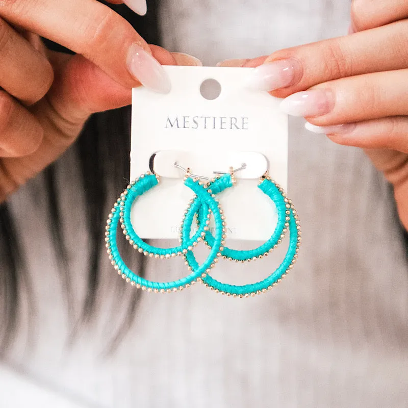 Double Hoop Wrapped Earrings - Teal