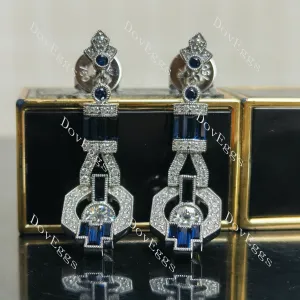 Doveggs round baguette art deco moissanite/lab grown diamond & colored gem dangle earrings