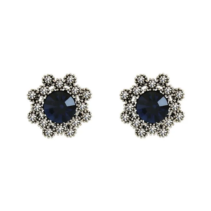 E1520 - Flower crystal rhinestone sapphire earrings