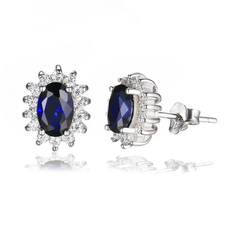 Earrings JewelryPalace Princess Diana William Kate Middleton's 1.5ct Created Blue Sapphire 925 Sterling Silver