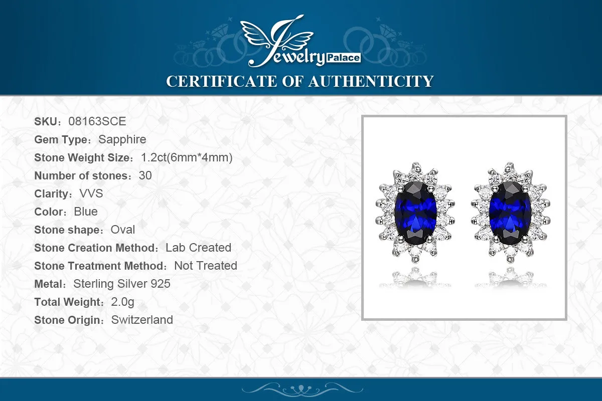 Earrings JewelryPalace Princess Diana William Kate Middleton's 1.5ct Created Blue Sapphire 925 Sterling Silver