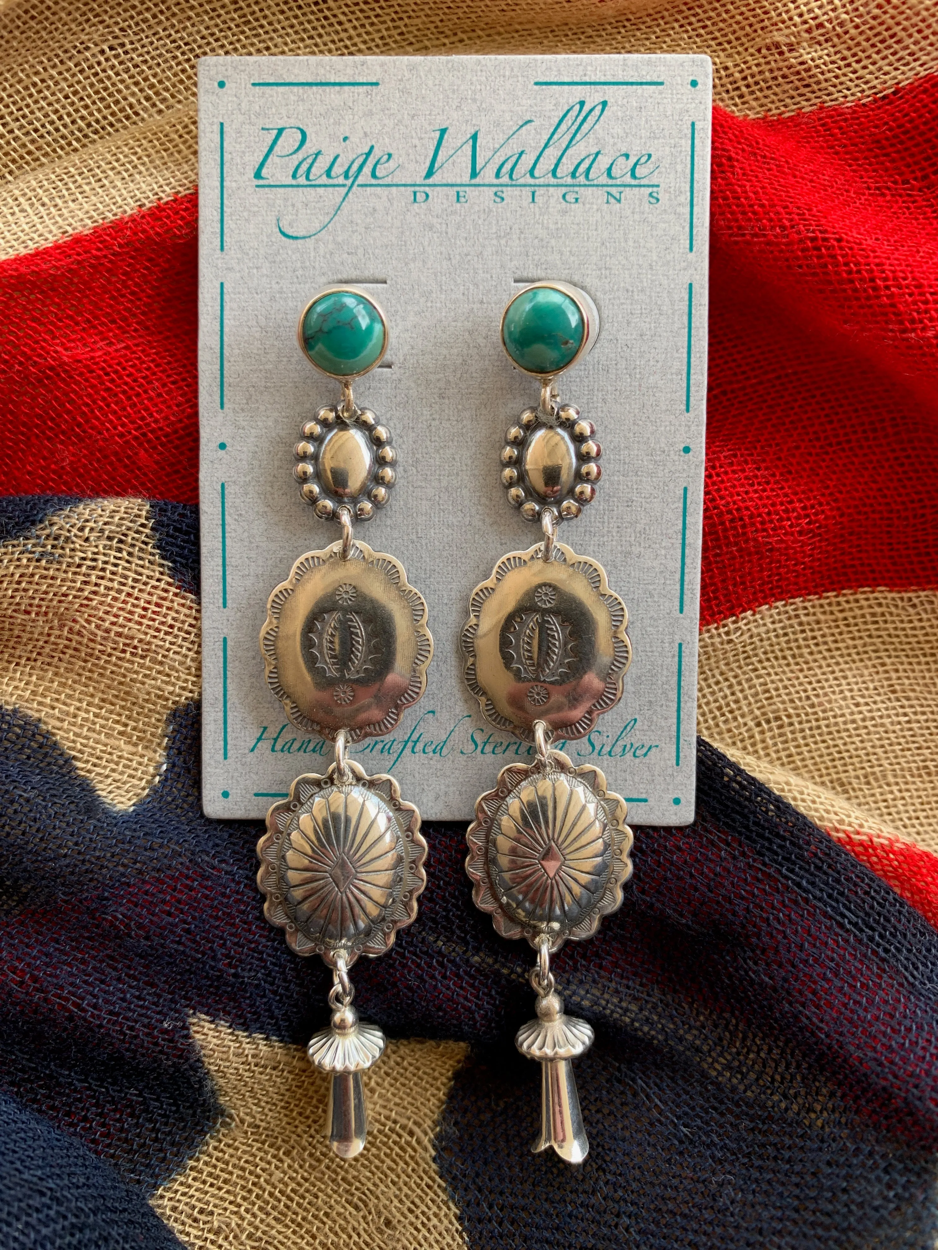 Earrings, Turquoise Stud & Sterling Silver Conchos, 352A - Sale!