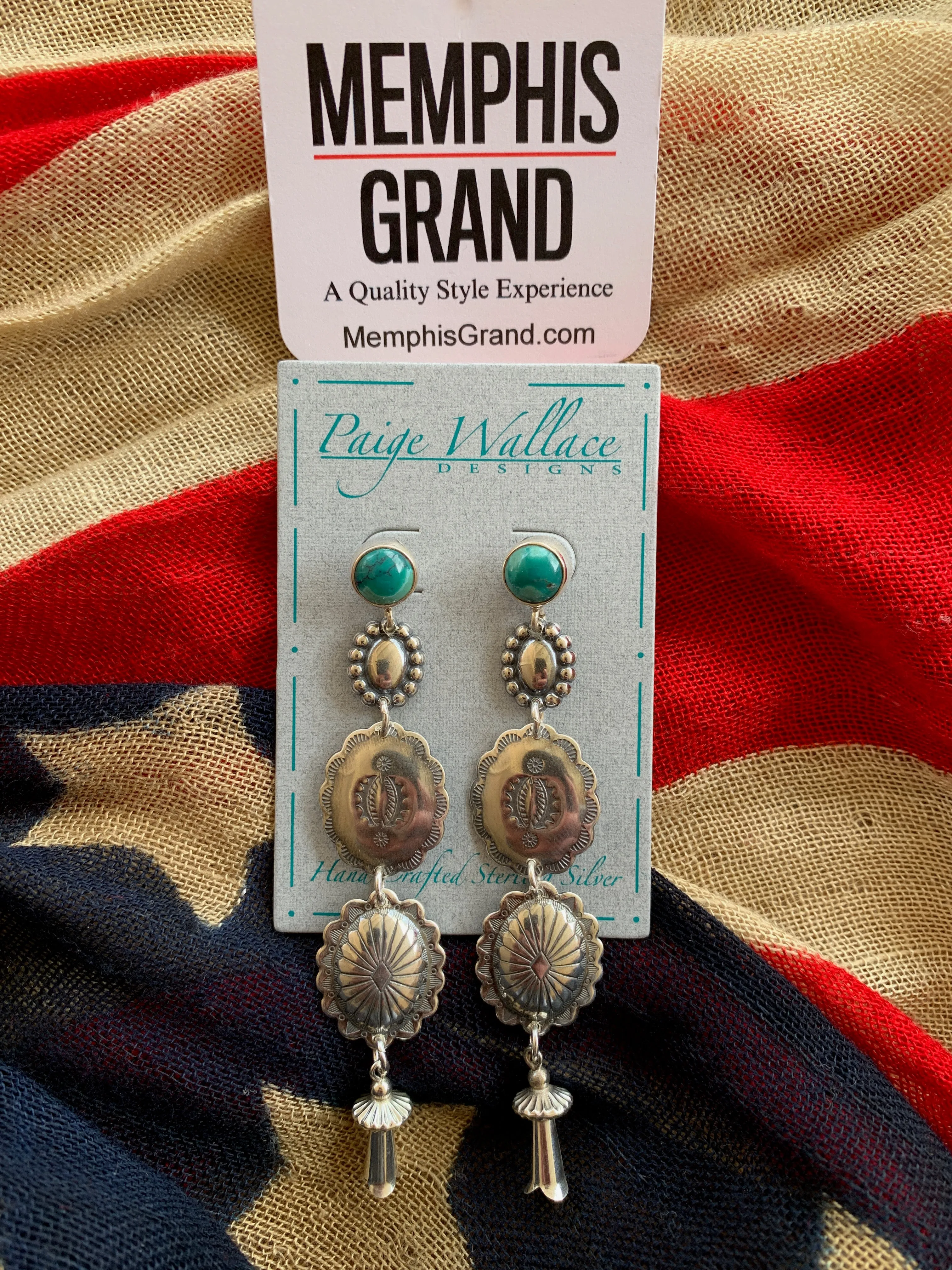 Earrings, Turquoise Stud & Sterling Silver Conchos, 352A - Sale!