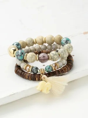 Elephant & Tassel Detail Bracelet Set