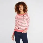 Embroidered Coral Floral Stripe Sweater